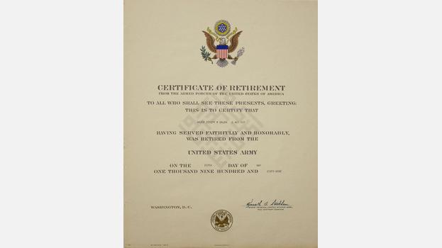 Joseph Salem Certificate of Retirement Army